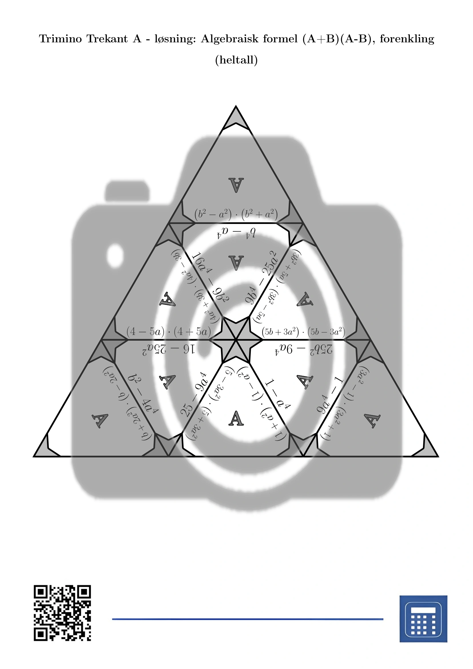Trimino: Algebraisk formel (A+B)(A-B), forenkling (heltall) - Bilde 6