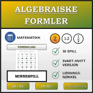 Memoryspill: Algebraiske formler, forenkling (heltall)