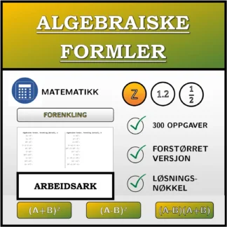 Arbeidsark: Algebraiske formler, forenkling (heltall)