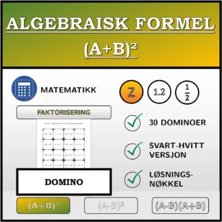 Domino: Algebraisk formel (A+B)², faktorisering (heltall)