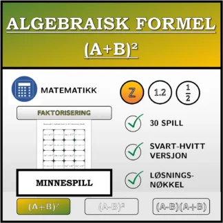 Memoryspill: Algebraisk formel (A+B)², faktorisering (heltall)