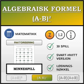 Memoryspill: Algebraisk formel (A-B)², faktorisering (heltall)