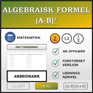 Arbeidsark: Algebraisk formel (A-B)², faktorisering (heltall)