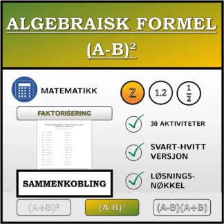 Sammenkoblingsoppgave: Algebraisk formel (A-B)², faktorisering (heltall)