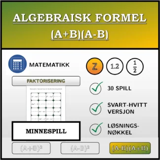 Memoryspill: Algebraisk formel (A+B)(A-B), faktorisering (heltall)