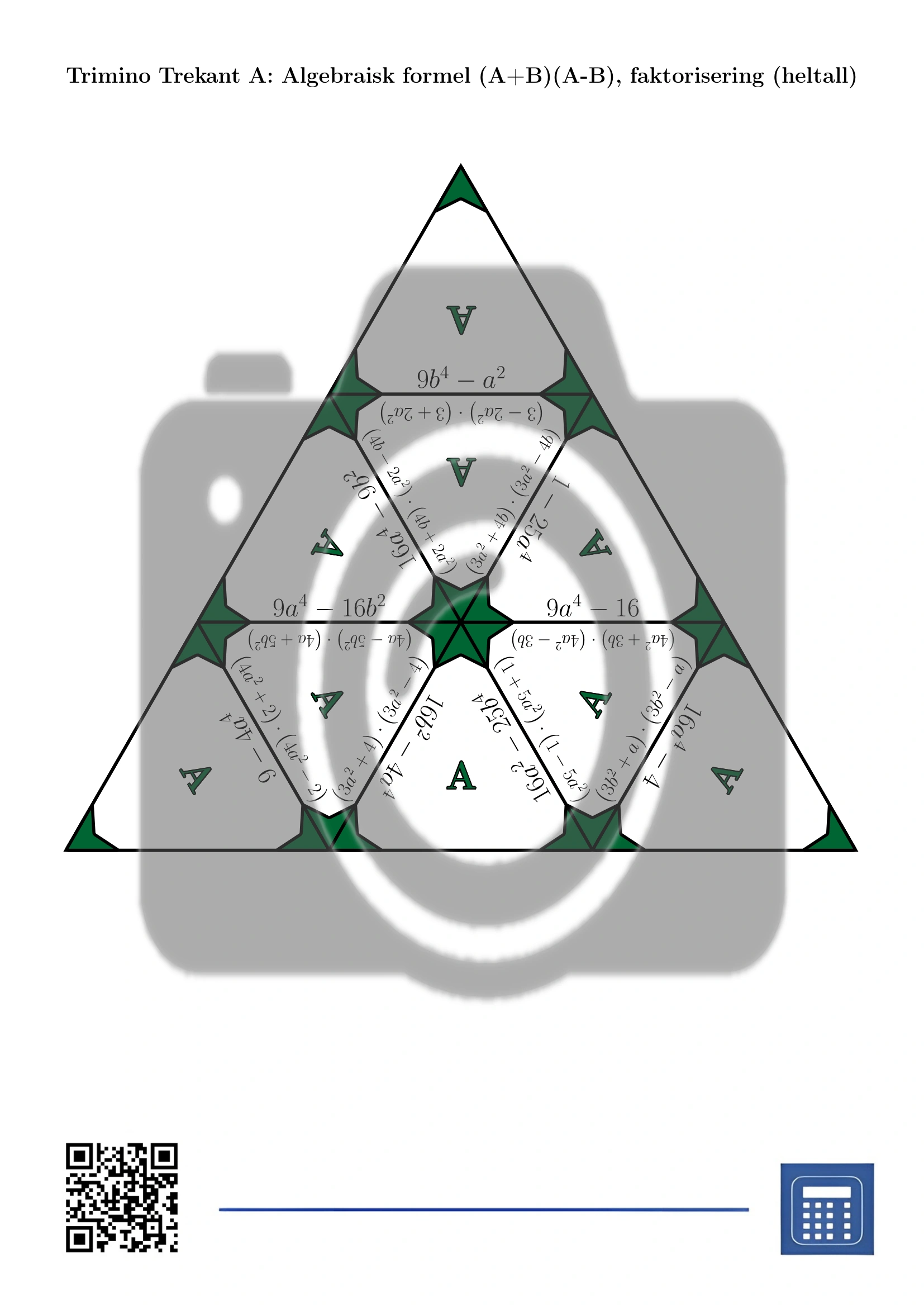 Trimino: Algebraisk formel (A+B)(A-B), faktorisering (heltall) - Bilde 2