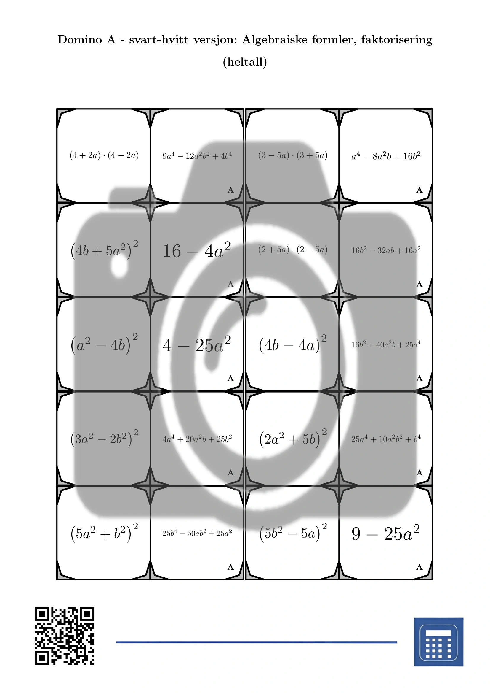 Domino: Algebraiske formler, faktorisering (heltall) - Bilde 3