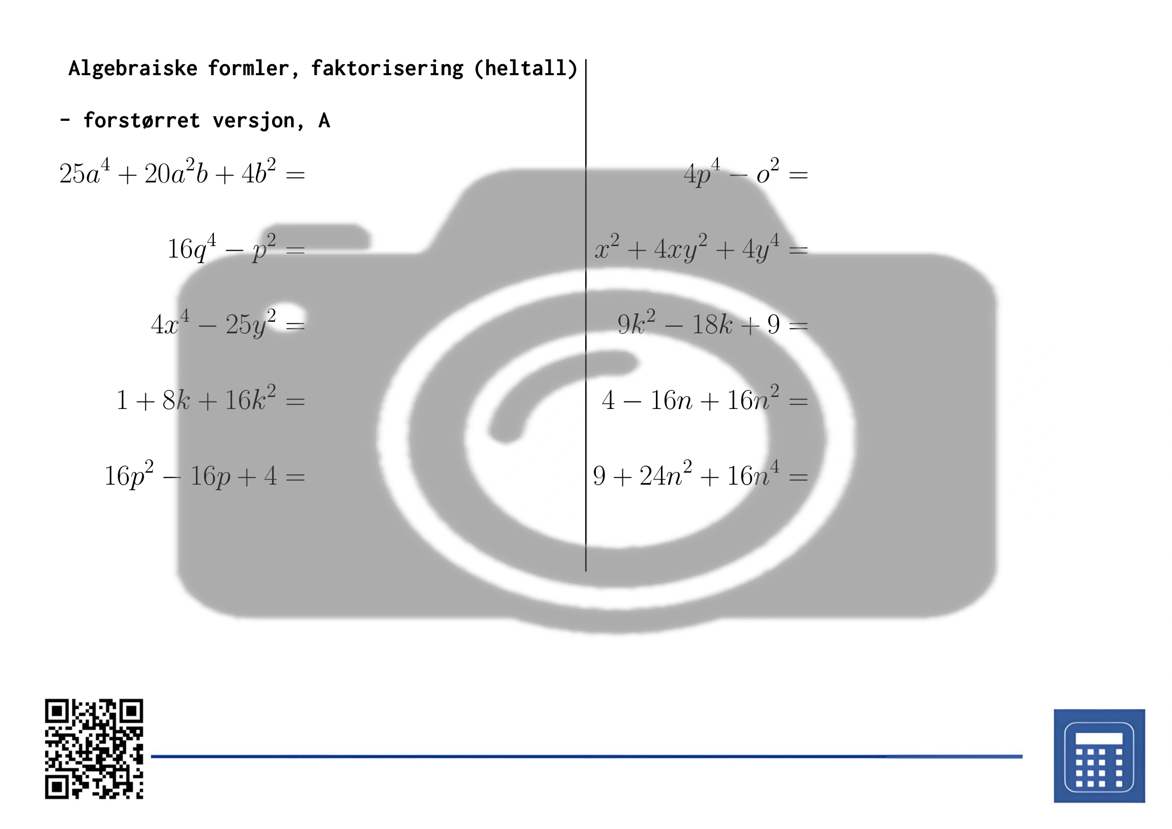 Arbeidsark: Algebraiske formler, faktorisering (heltall) - Bilde 3
