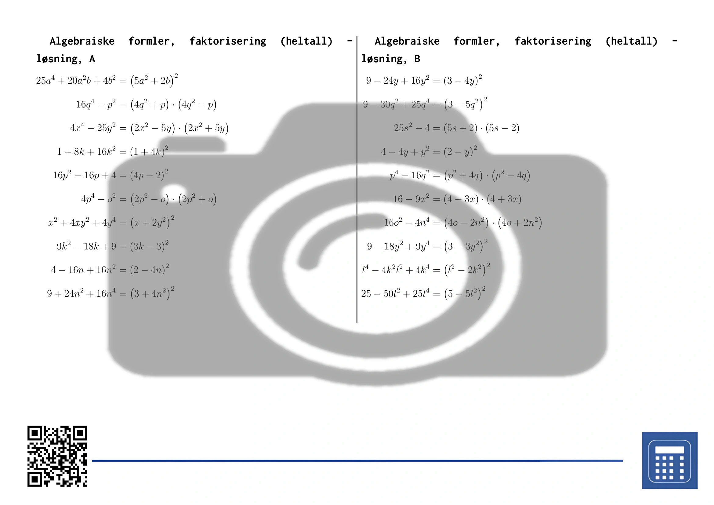 Arbeidsark: Algebraiske formler, faktorisering (heltall) - Bilde 4
