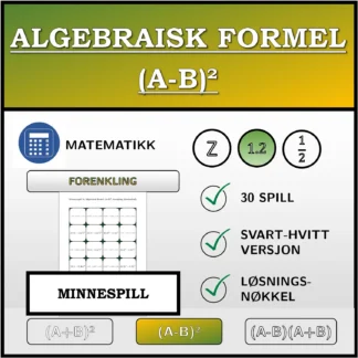 Memoryspill: Algebraisk formel (A-B)², forenkling (desimaltall)