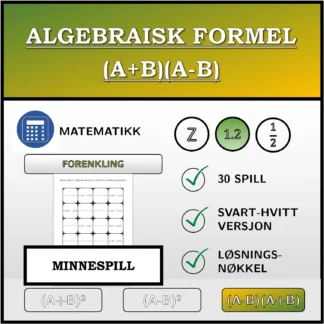Memoryspill: Algebraisk formel (A+B)(A-B), forenkling (desimaltall)