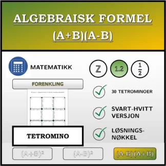 Tetromino: Algebraisk formel (A+B)(A-B), forenkling (desimaltall)