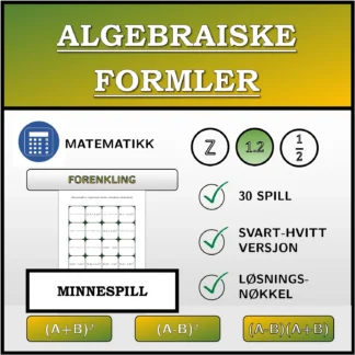 Memoryspill: Algebraiske formler, forenkling (desimaltall)
