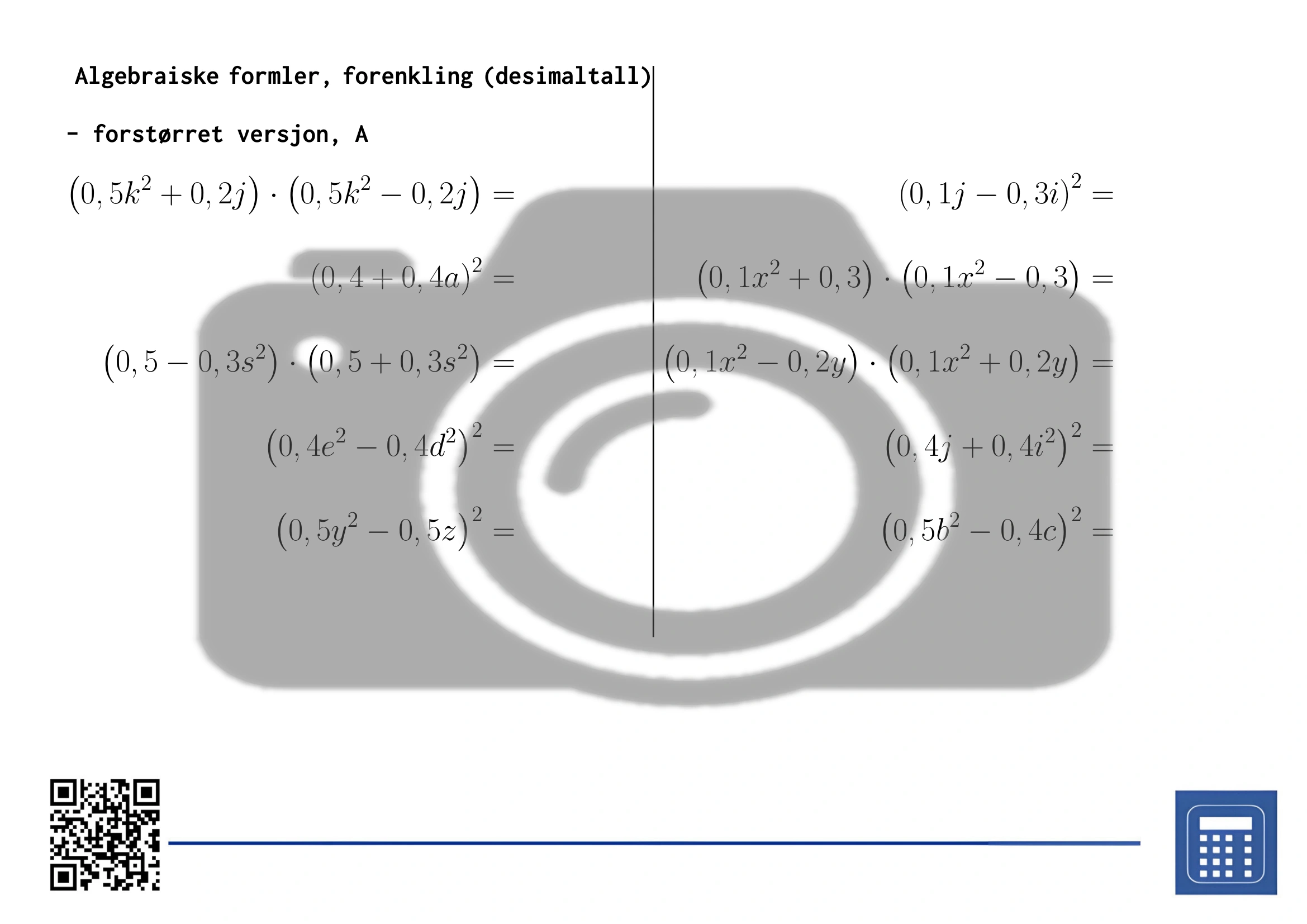 Arbeidsark: Algebraiske formler, forenkling (desimaltall) - Bilde 3