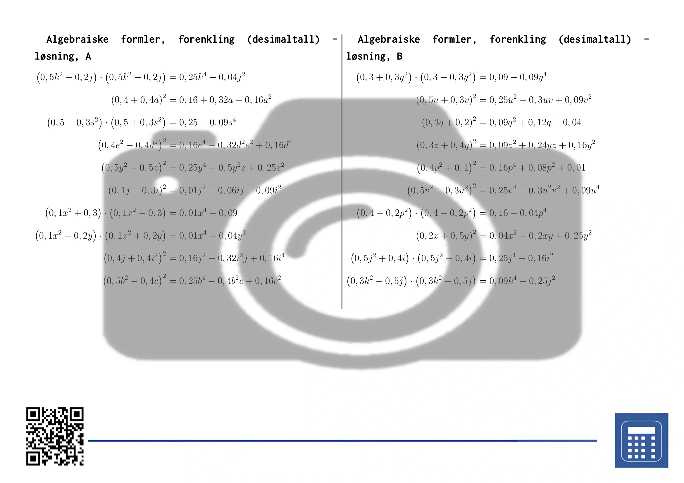 Arbeidsark: Algebraiske formler, forenkling (desimaltall) - Bilde 4