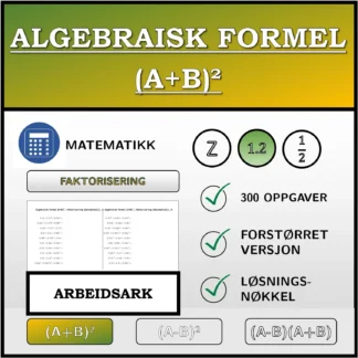 Arbeidsark: Algebraisk formel (A+B)², faktorisering (desimaltall)