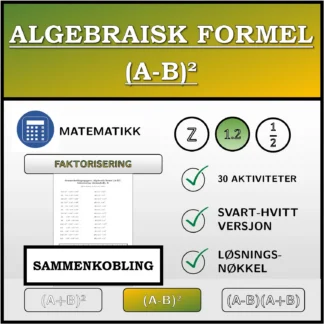 Sammenkoblingsoppgave: Algebraisk formel (A-B)², faktorisering (desimaltall)