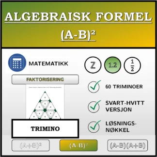 Trimino: Algebraisk formel (A-B)², faktorisering (desimaltall)