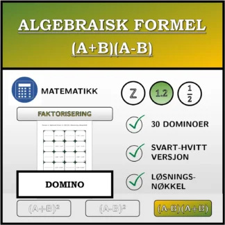 Domino: Algebraisk formel (A+B)(A-B), faktorisering (desimaltall)
