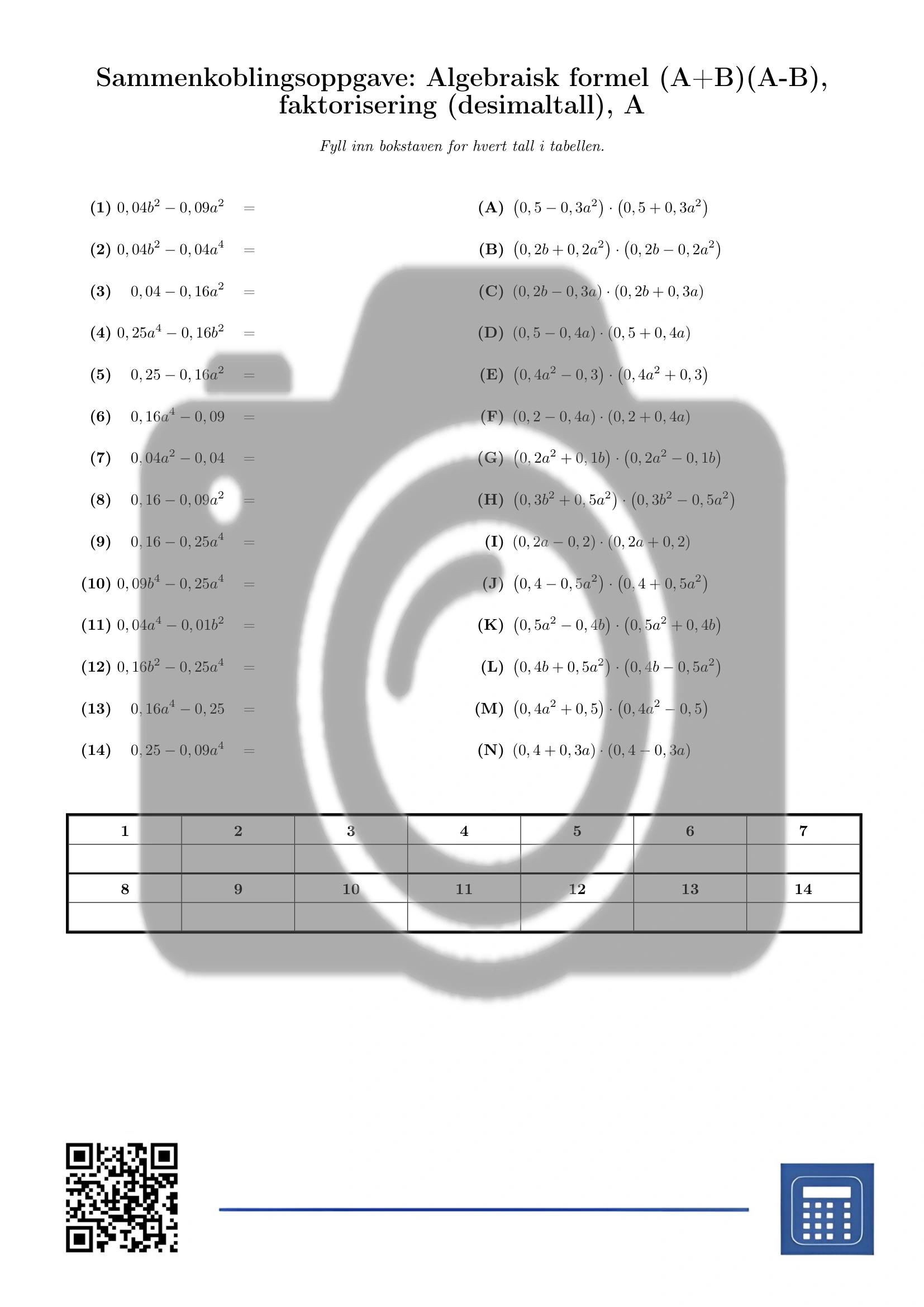 Sammenkoblingsoppgave: Algebraisk formel (A+B)(A-B), faktorisering (desimaltall) - Bilde 2
