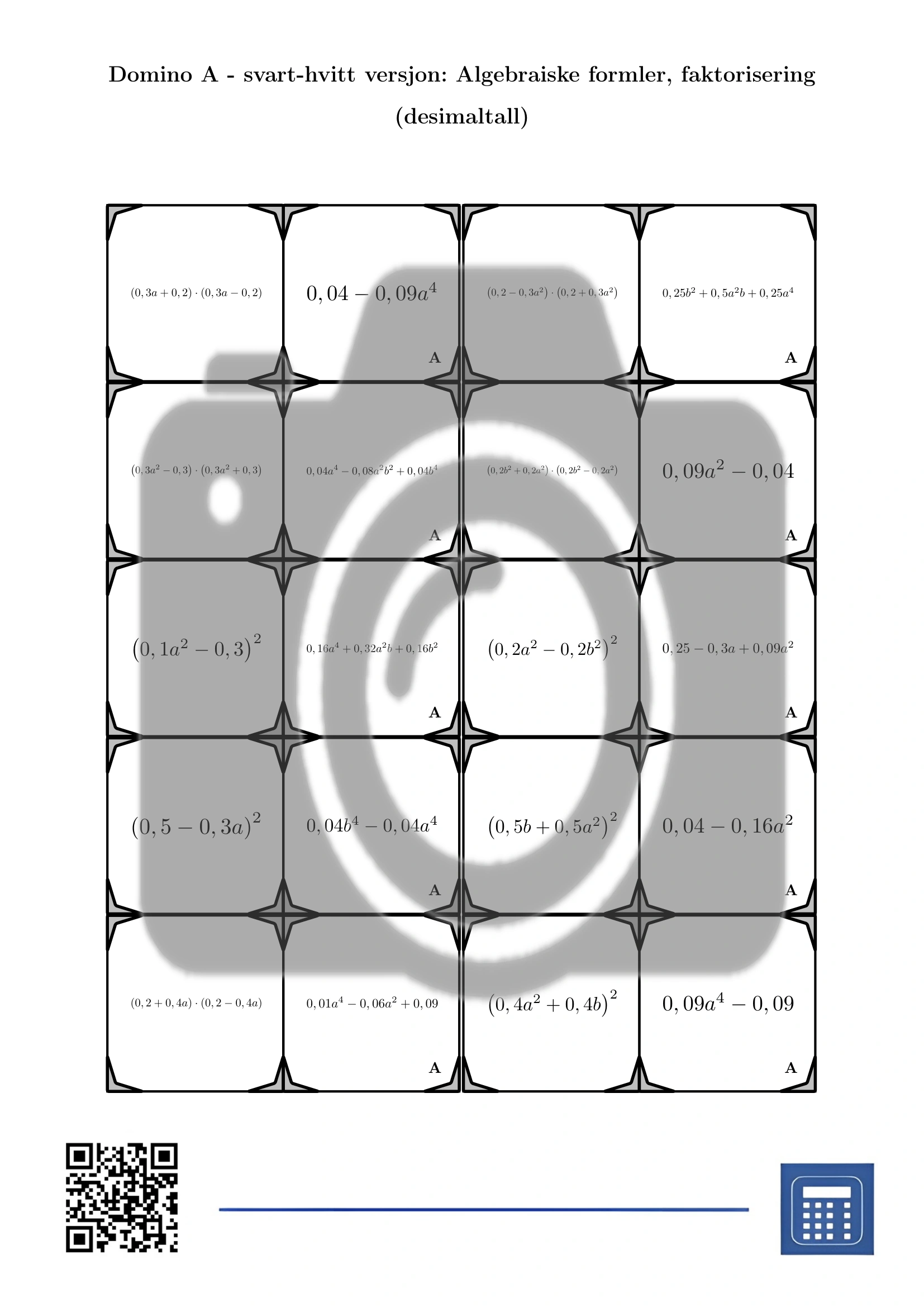Domino: Algebraiske formler, faktorisering (desimaltall) - Bilde 3