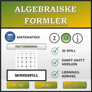 Memoryspill: Algebraiske formler, faktorisering (desimaltall)