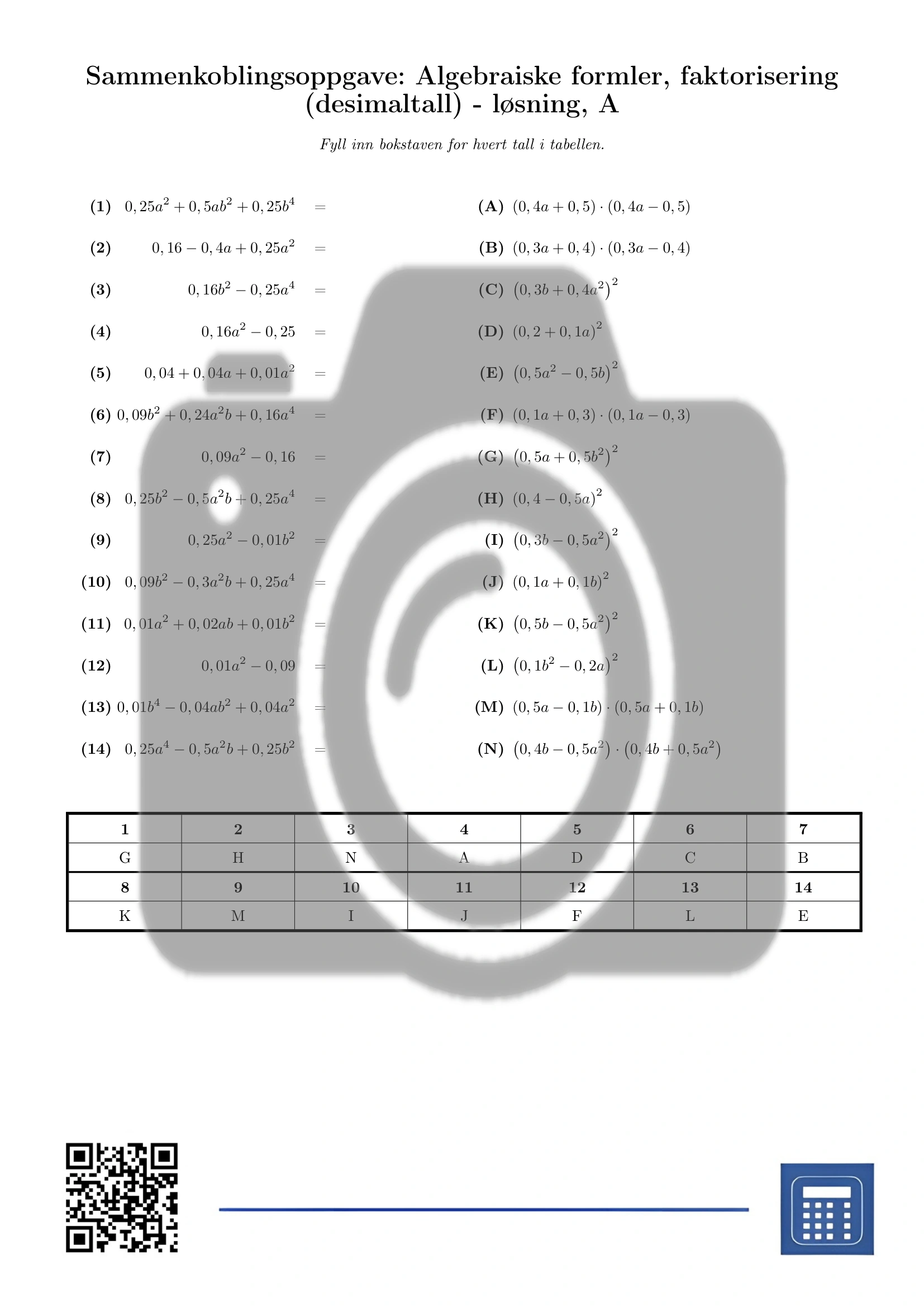 Sammenkoblingsoppgave: Algebraiske formler, faktorisering (desimaltall) - Bilde 3