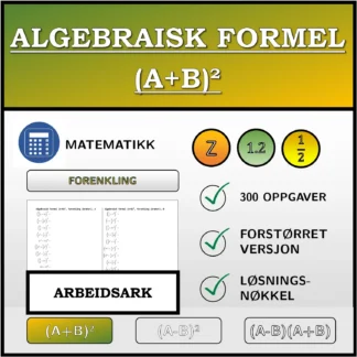 Arbeidsark: Algebraisk formel (A+B)², forenkling (brøker)