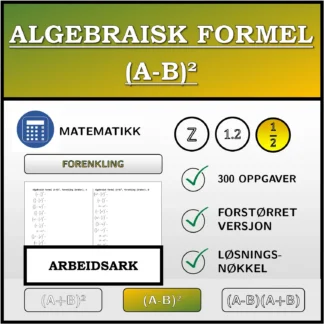 Arbeidsark: Algebraisk formel (A-B)², forenkling (brøker)