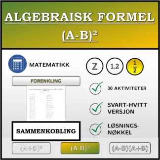 Sammenkoblingsoppgave: Algebraisk formel (A-B)², forenkling (brøker)