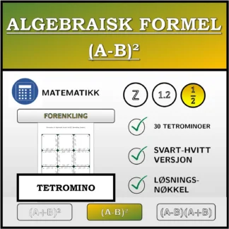 Tetromino: Algebraisk formel (A-B)², forenkling (brøker)