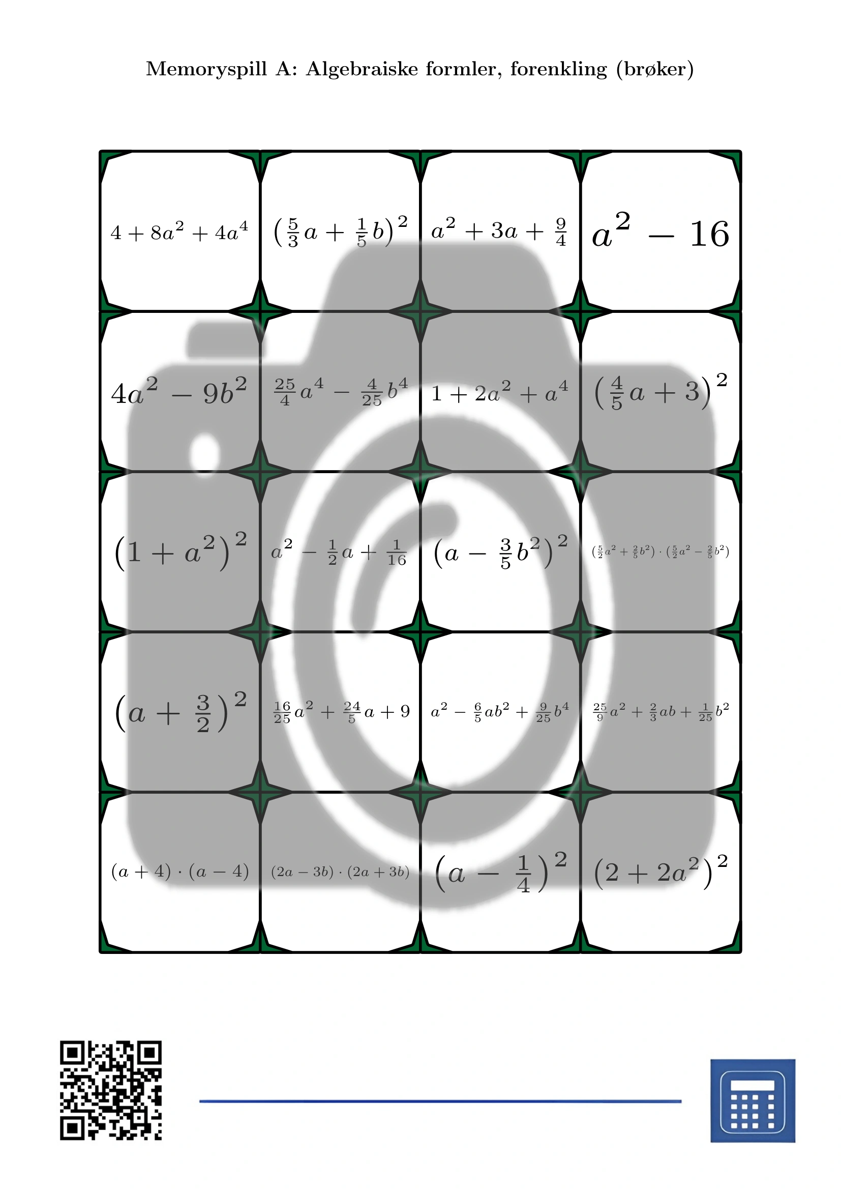 Memoryspill: Algebraiske formler, forenkling (brøker) - Bilde 2