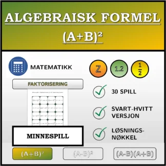 Memoryspill: Algebraisk formel (A+B)², faktorisering (brøker)