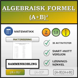 Sammenkoblingsoppgave: Algebraisk formel (A+B)², faktorisering (brøker)