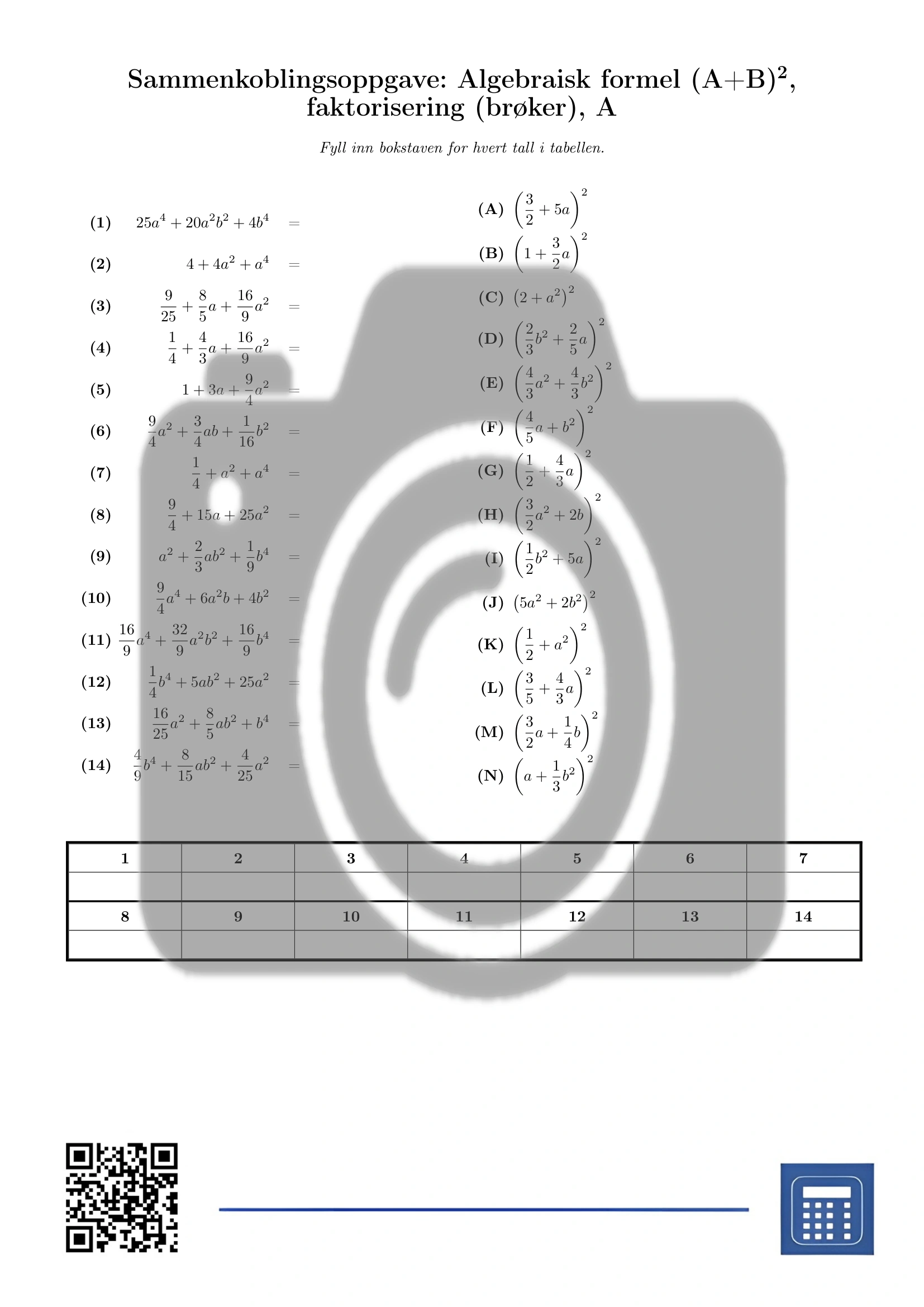 Sammenkoblingsoppgave: Algebraisk formel (A+B)², faktorisering (brøker) - Bilde 2