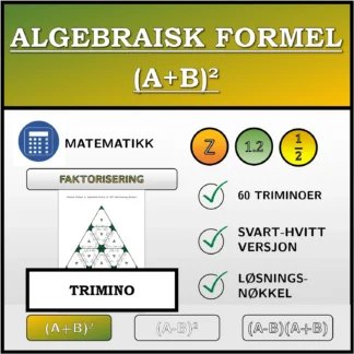 Trimino: Algebraisk formel (A+B)², faktorisering (brøker)