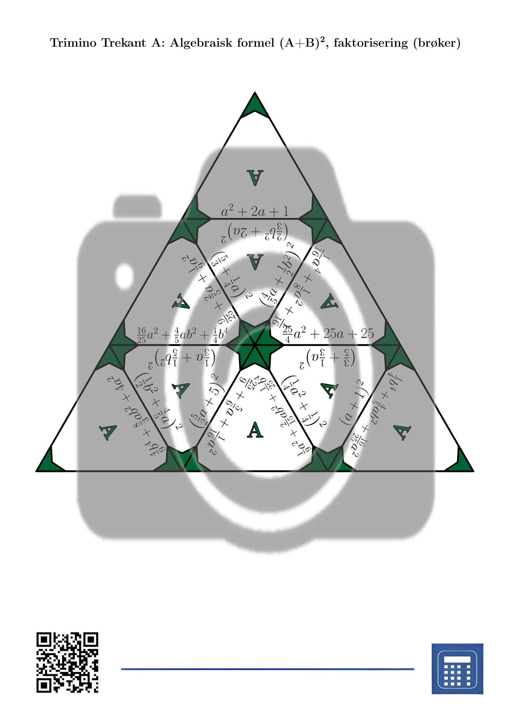 Trimino: Algebraisk formel (A+B)², faktorisering (brøker) - Bilde 2