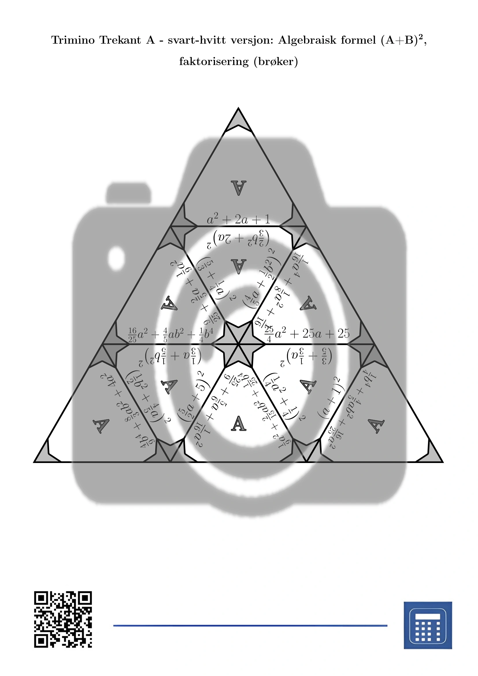 Trimino: Algebraisk formel (A+B)², faktorisering (brøker) - Bilde 3