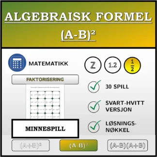 Memoryspill: Algebraisk formel (A-B)², faktorisering (brøker)