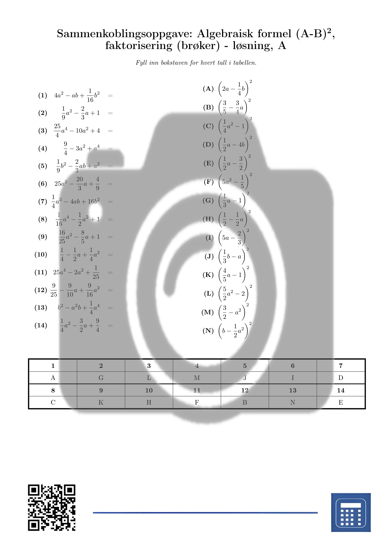 Sammenkoblingsoppgave: Algebraisk formel (A-B)², faktorisering (brøker) - Bilde 3