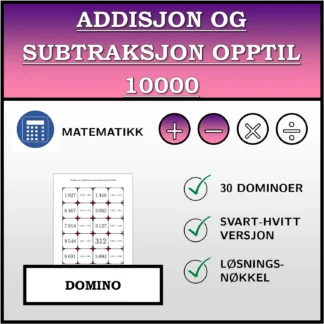 Domino: Addisjon og subtraksjon opptil 10000