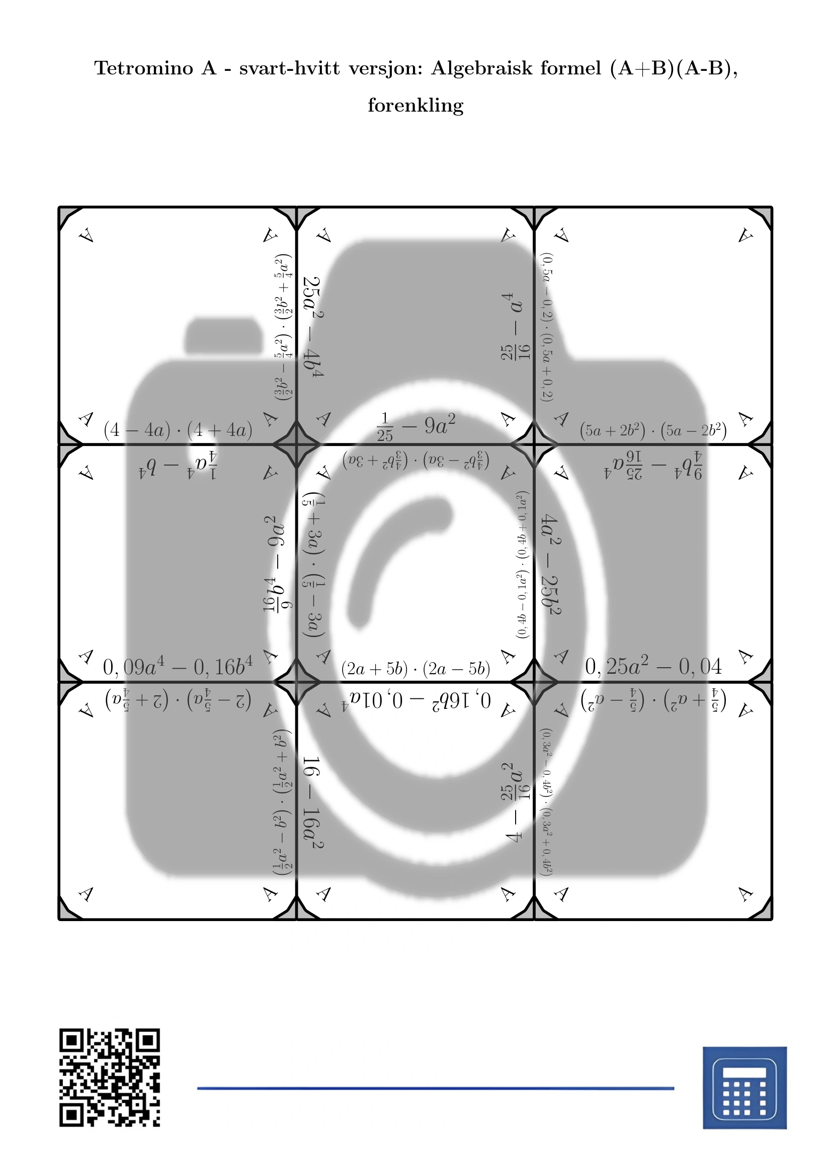 Tetromino: Algebraisk formel (A+B)(A-B), forenkling - Bilde 3
