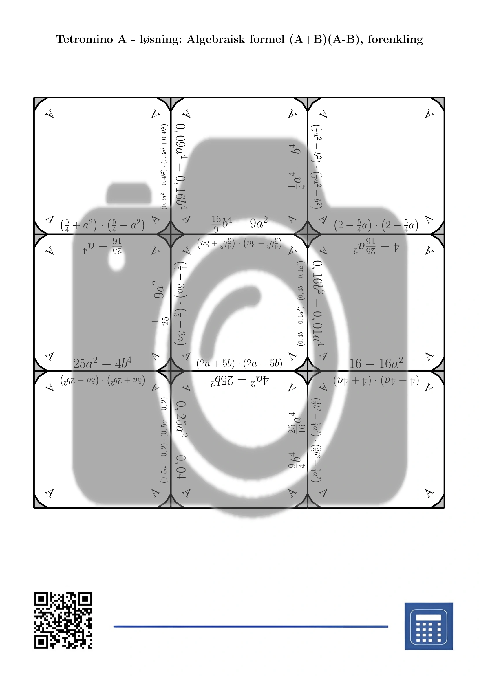 Tetromino: Algebraisk formel (A+B)(A-B), forenkling - Bilde 4