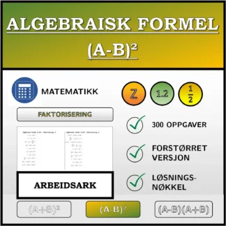Arbeidsark: Algebraisk formel (A-B)², faktorisering