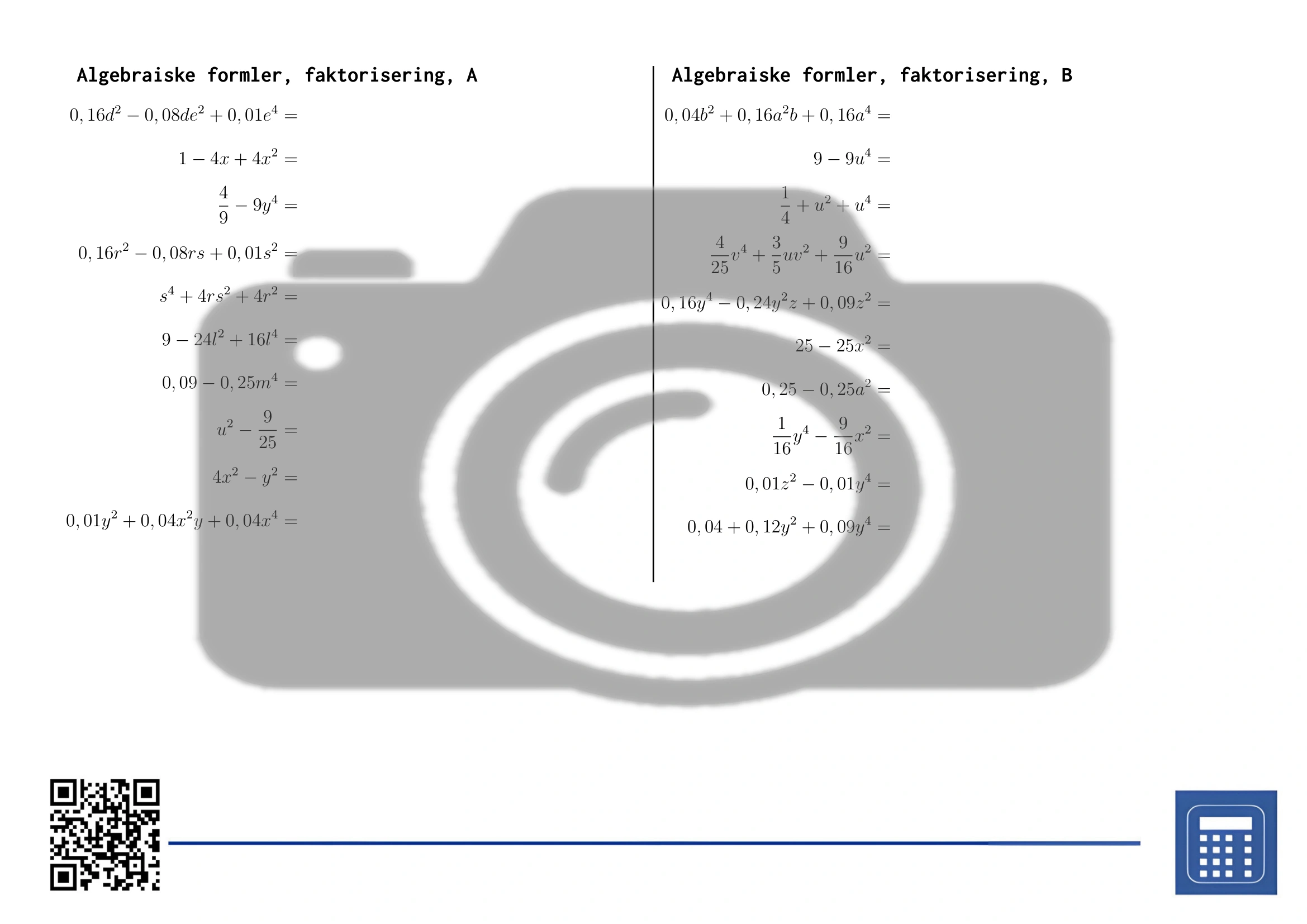 Arbeidsark: Algebraiske formler, faktorisering - Bilde 2