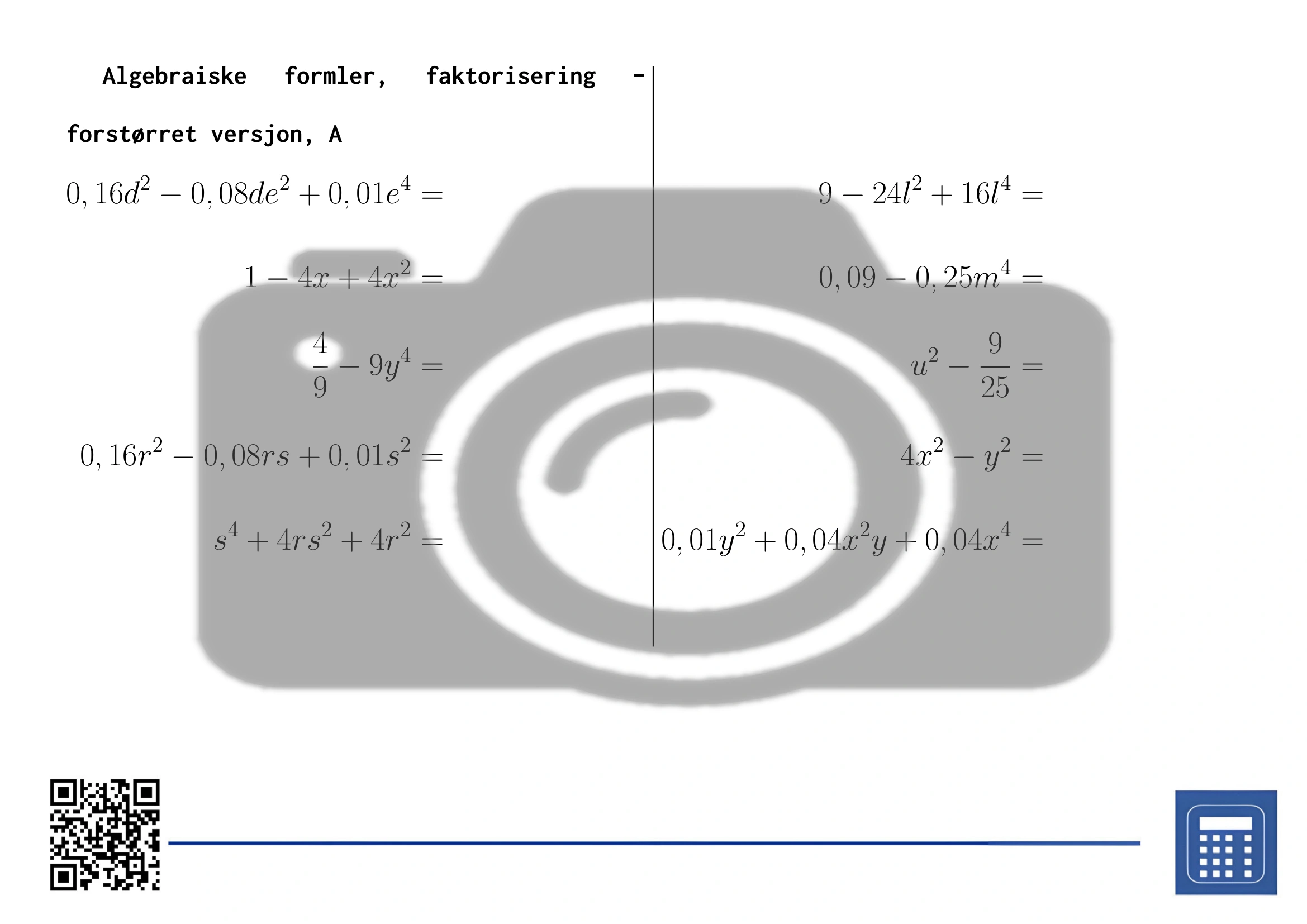 Arbeidsark: Algebraiske formler, faktorisering - Bilde 3