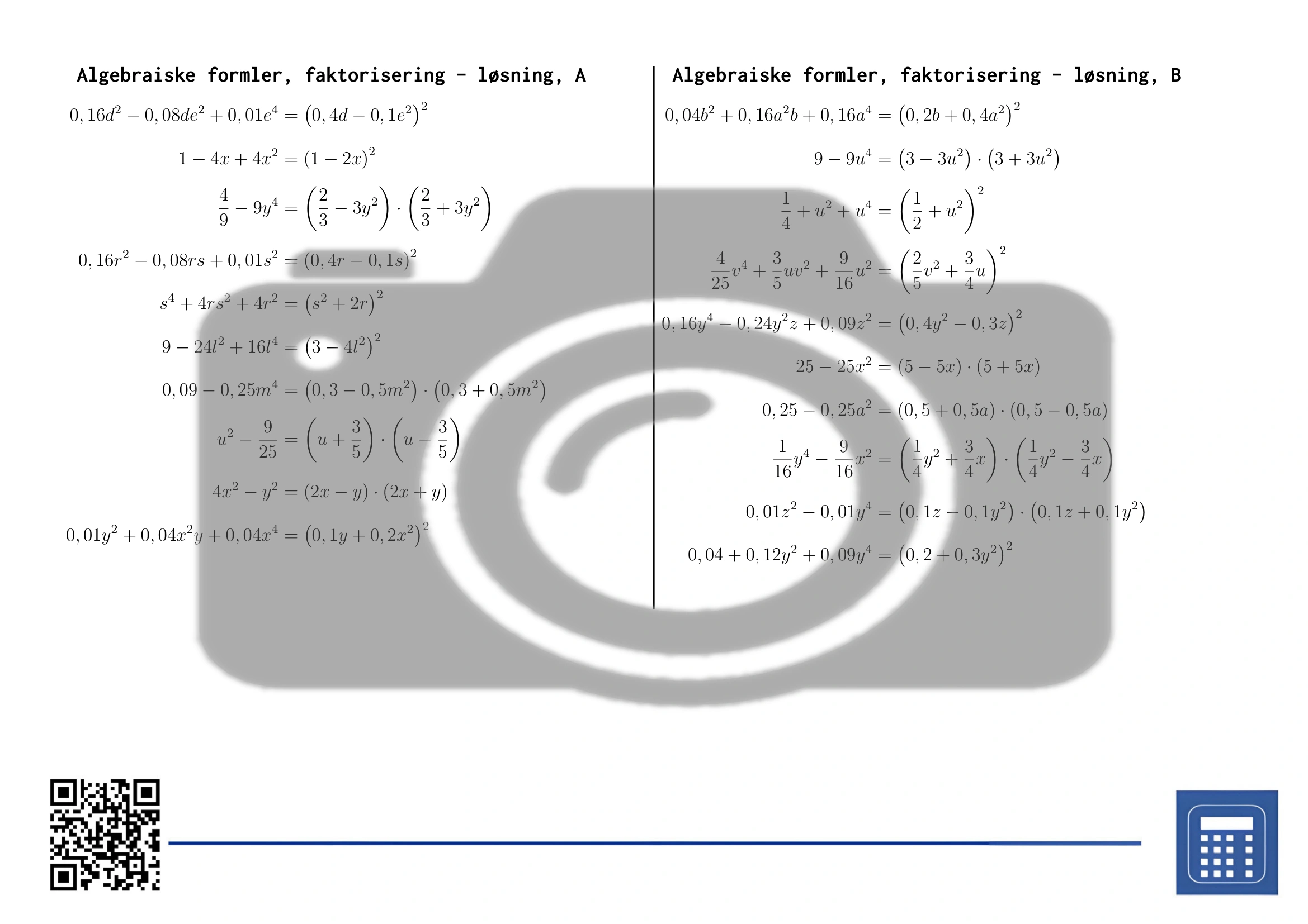 Arbeidsark: Algebraiske formler, faktorisering - Bilde 4