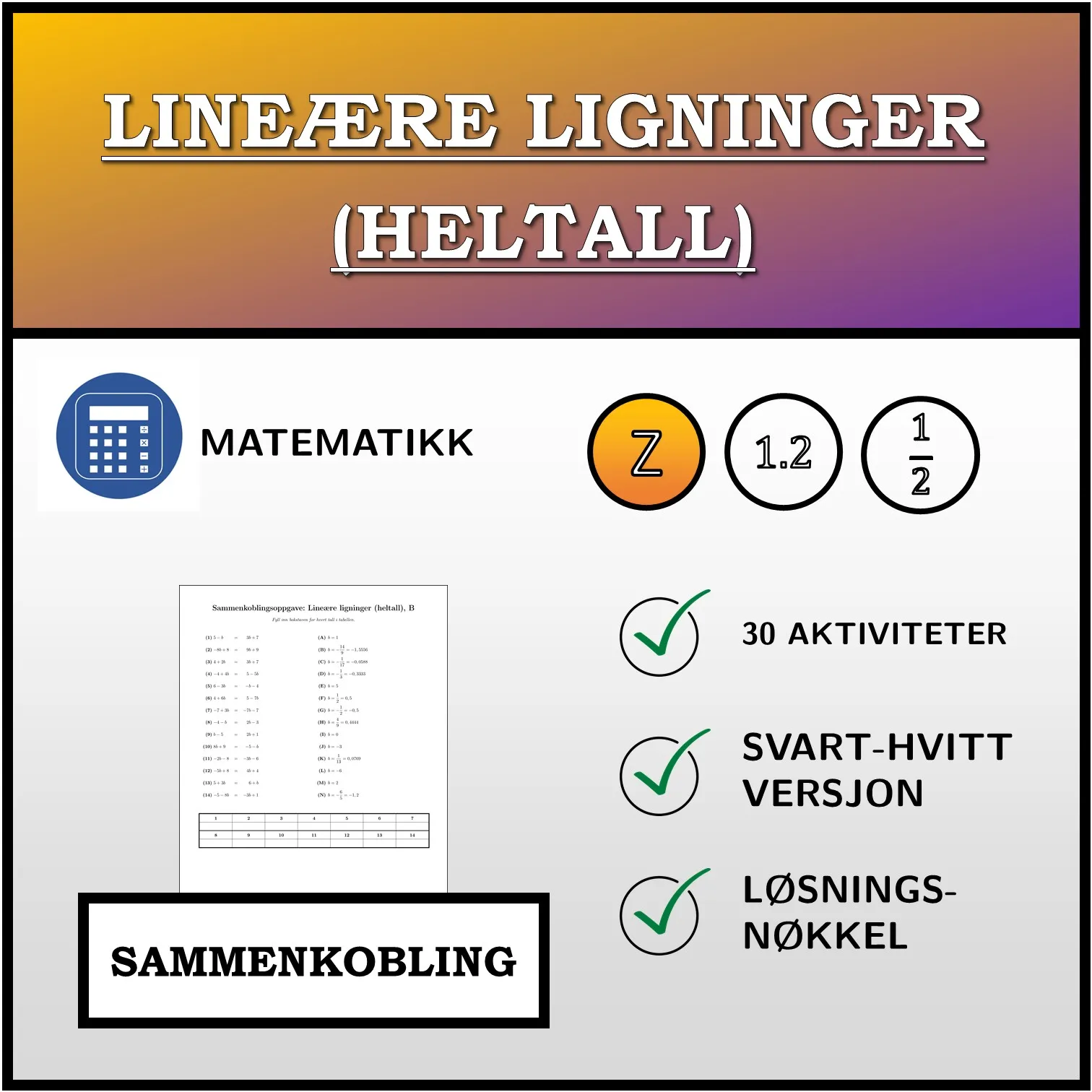Sammenkoblingsoppgave: Lineære ligninger (heltall)