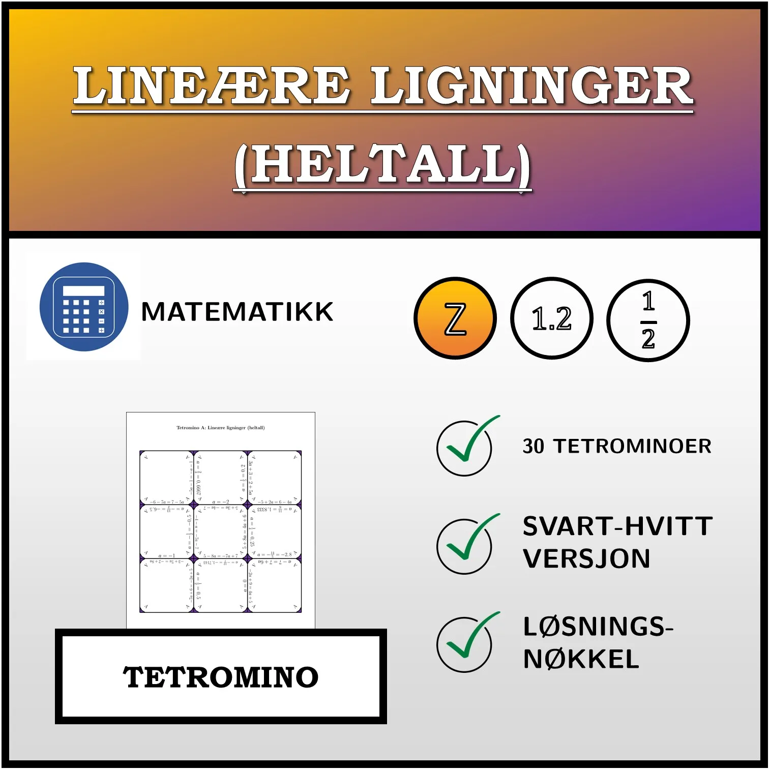 Tetromino: Lineære ligninger (heltall)