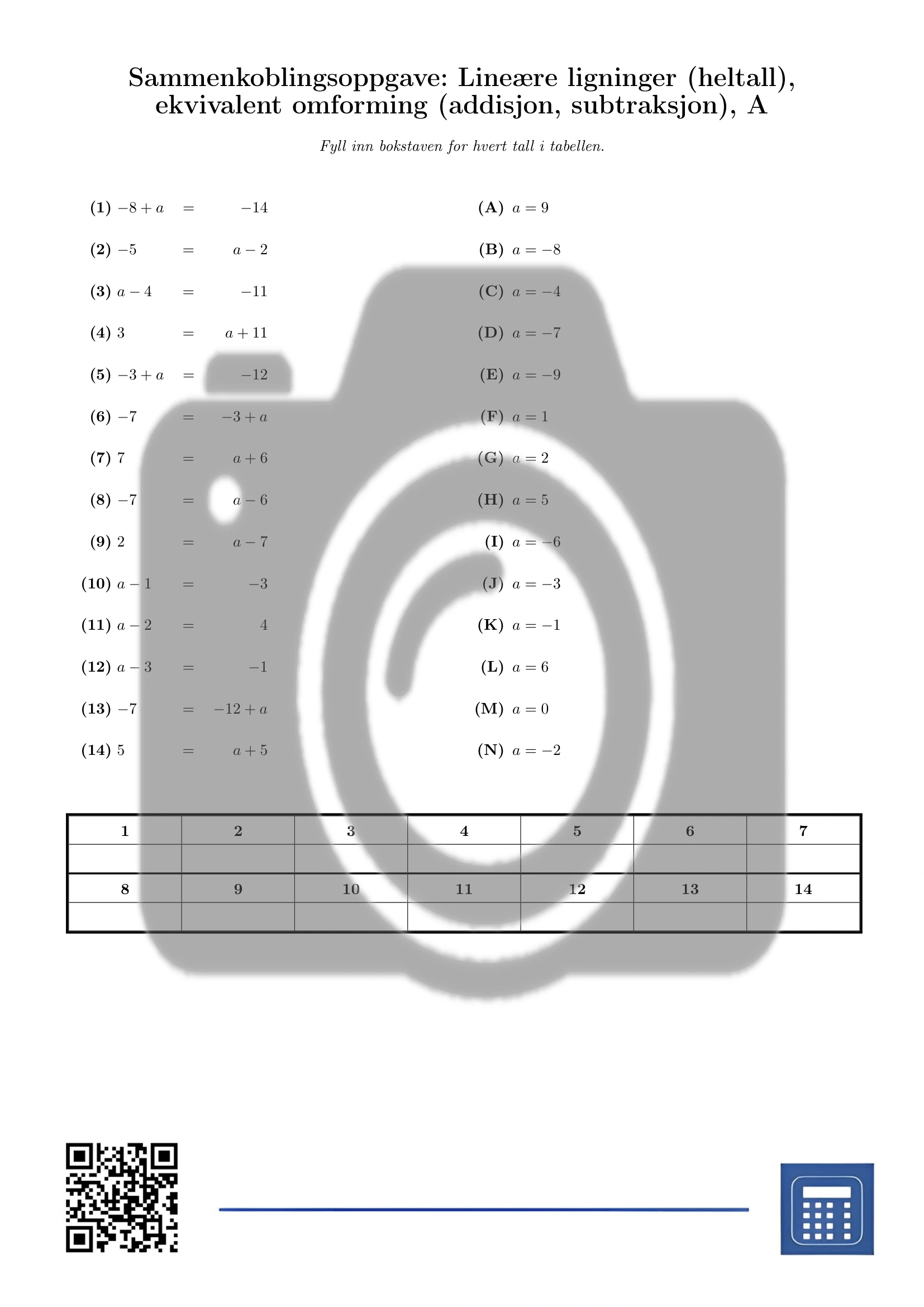 Sammenkoblingsoppgave: Lineære ligninger (heltall), ekvivalent omforming (addisjon, subtraksjon) - Bilde 2